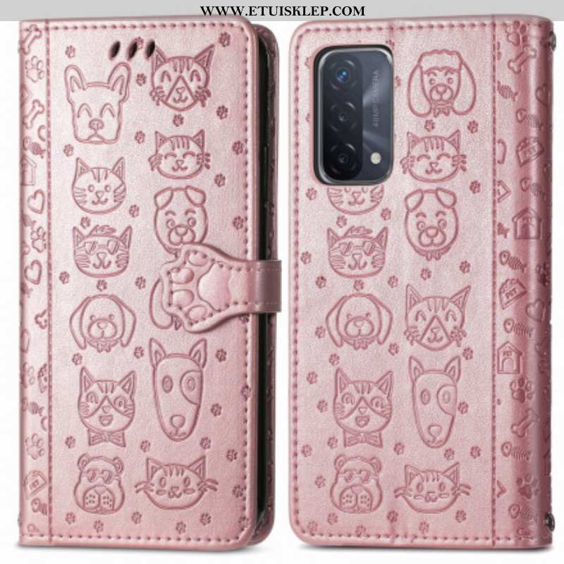 Etui Folio do Oppo A54 5G / A74 5G Animowane Zwierzęta